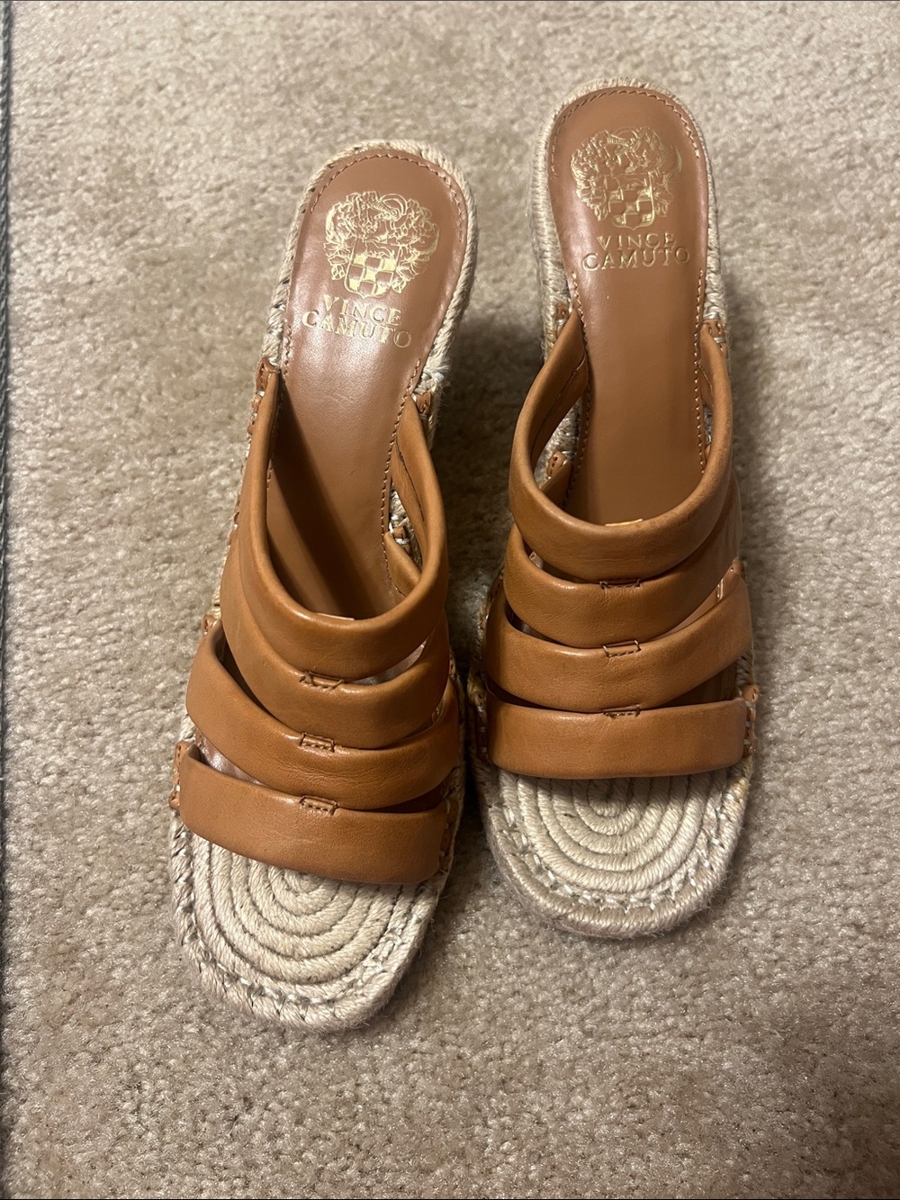 Vince Camuto Tan Leather Espadrille Slide Mules